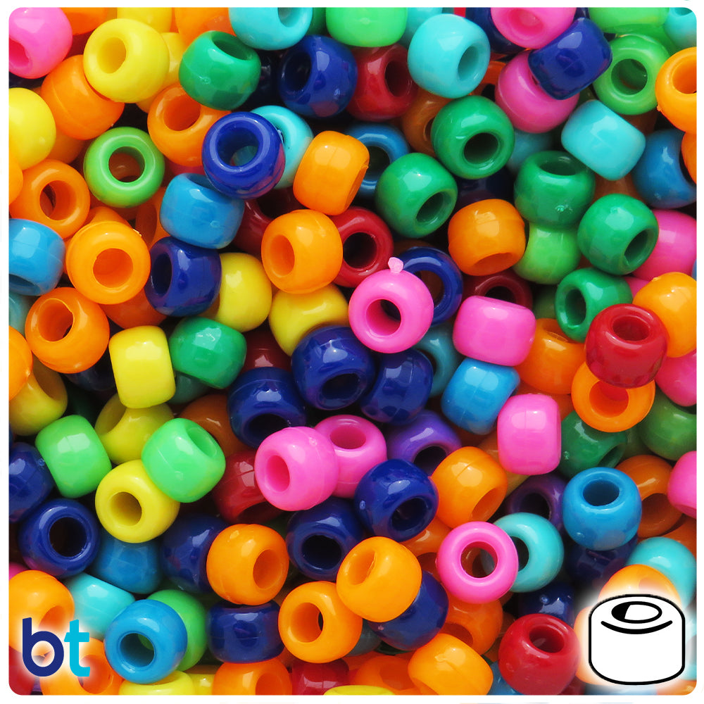 Rainbow Opaque Mix 9mm Barrel Pony Beads (500pcs)