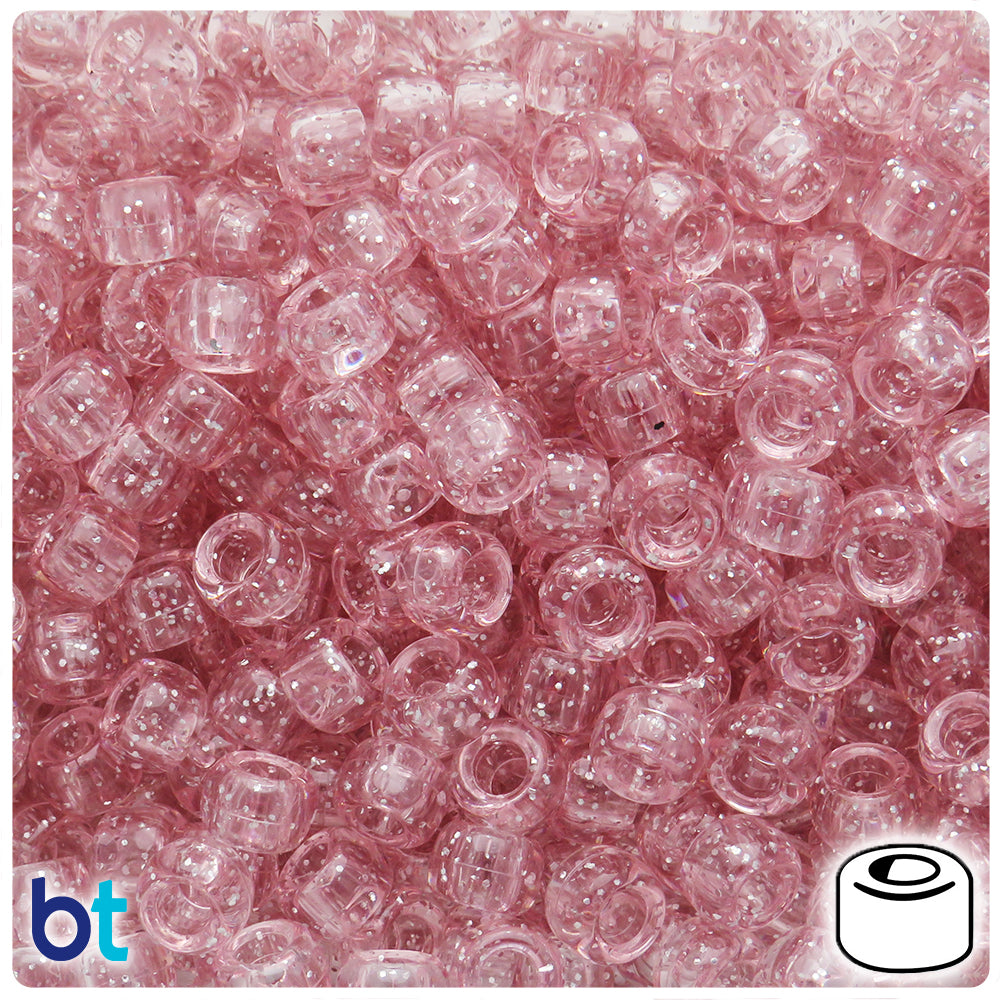 Light Coral Sparkle 9mm Barrel Pony Beads (500pcs)