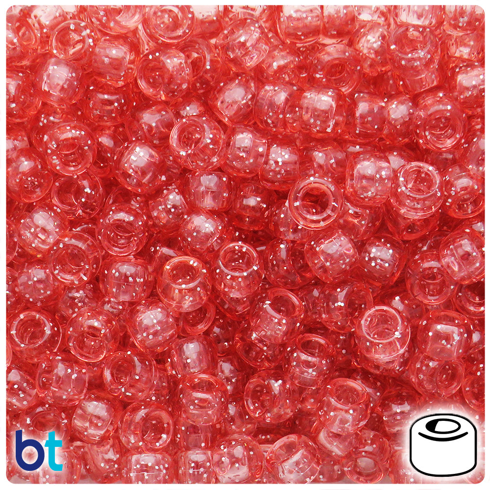 Medium Coral Sparkle 9mm Barrel Pony Beads (500pcs)