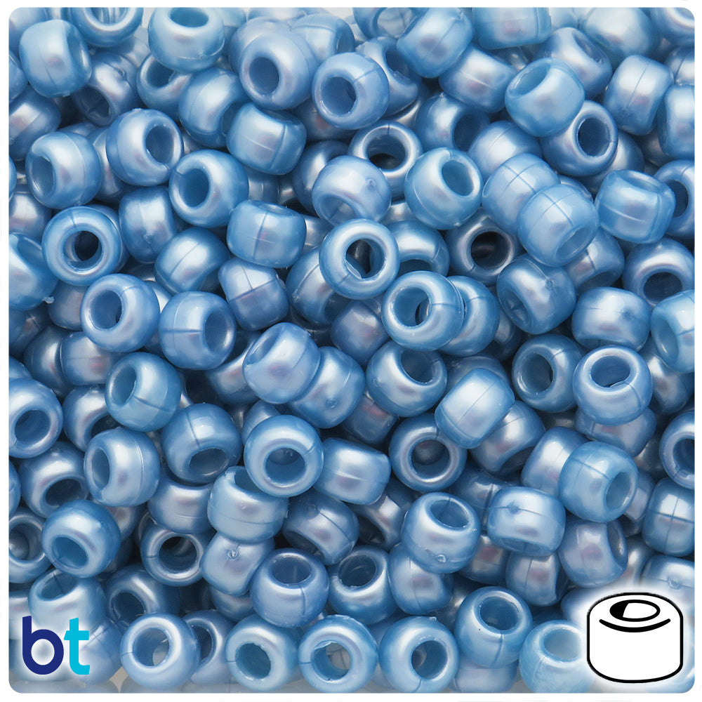 Light Montana Blue Pearl 9mm Barrel Pony Beads (500pcs)