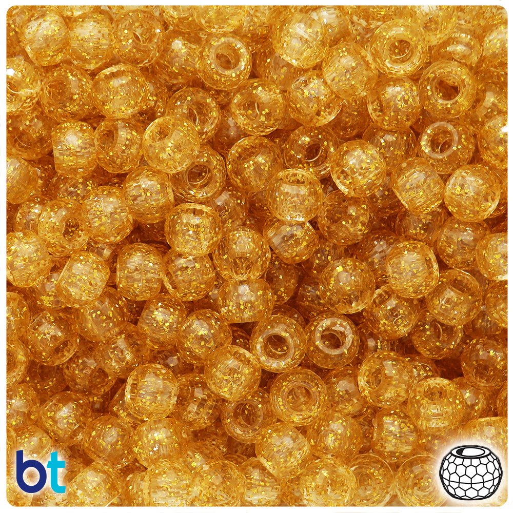 Gold Sparkle 9mm Faceted Barrel Pony Beads (500pcs)