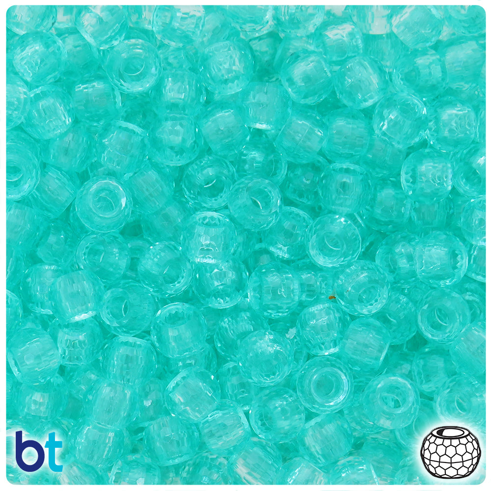 Green Aqua Transparent 9mm Faceted Barrel Pony Beads (500pcs)