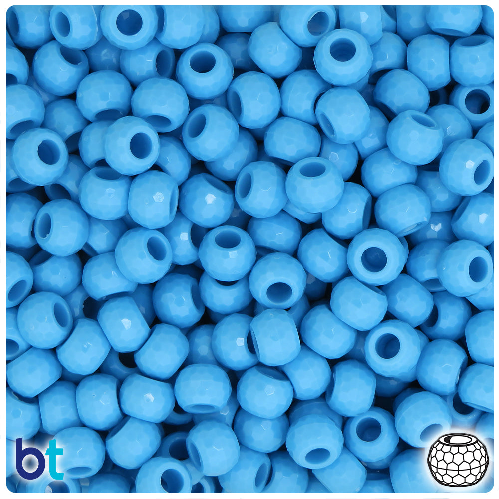 Baby Blue Opaque 9mm Faceted Barrel Pony Beads (500pcs)