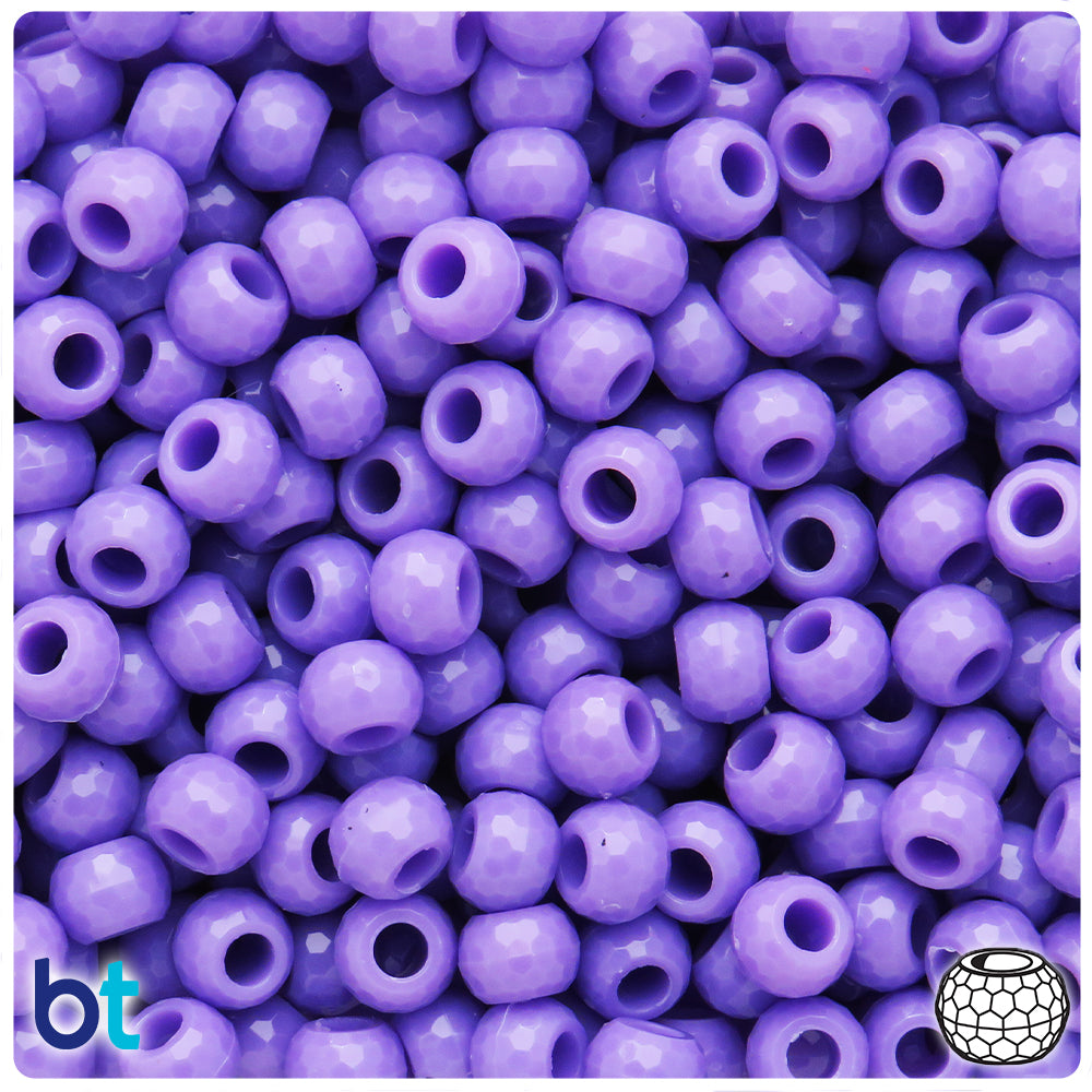 Lilac Opaque 9mm Faceted Barrel Pony Beads (500pcs)