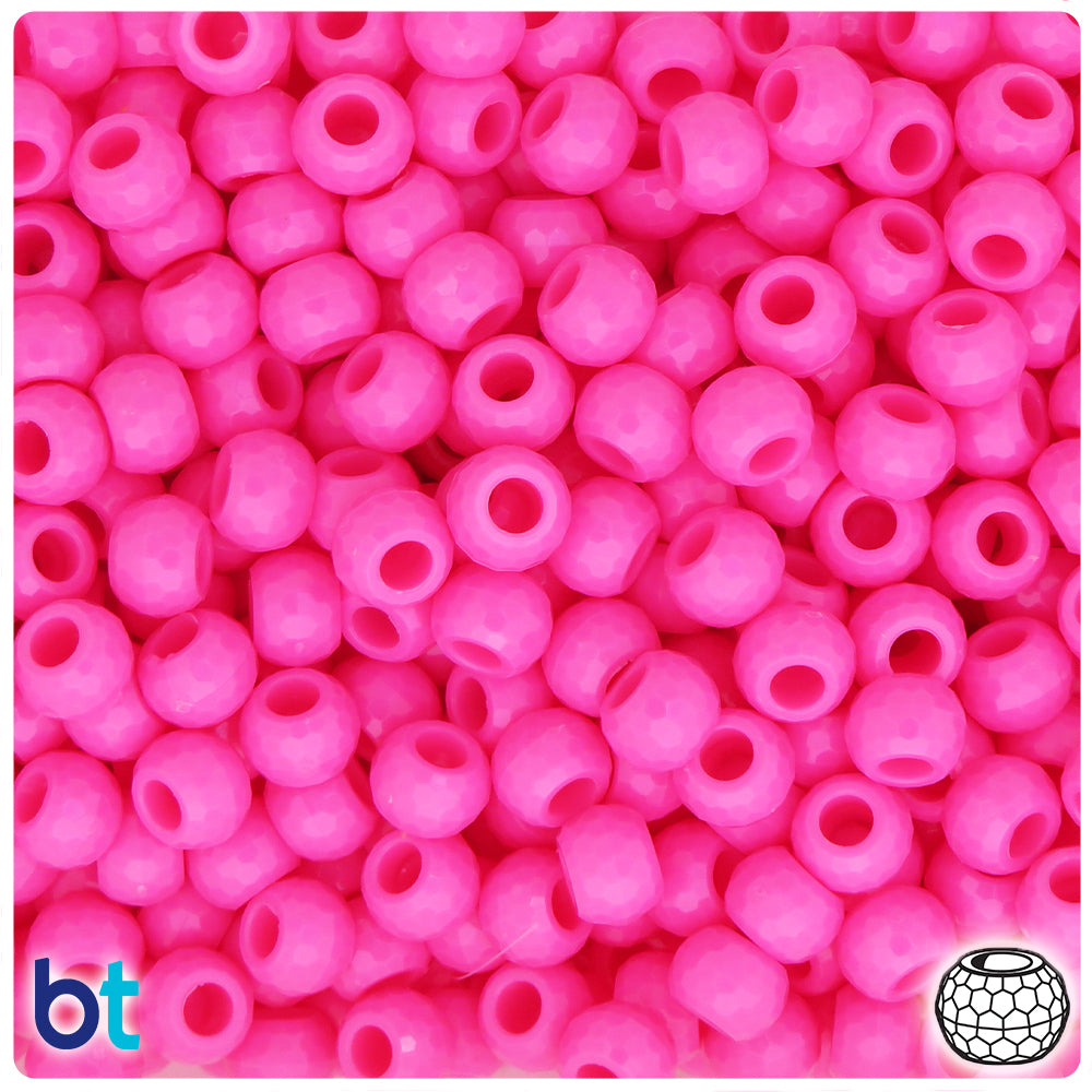 Dark Pink Opaque 9mm Faceted Barrel Pony Beads (500pcs)