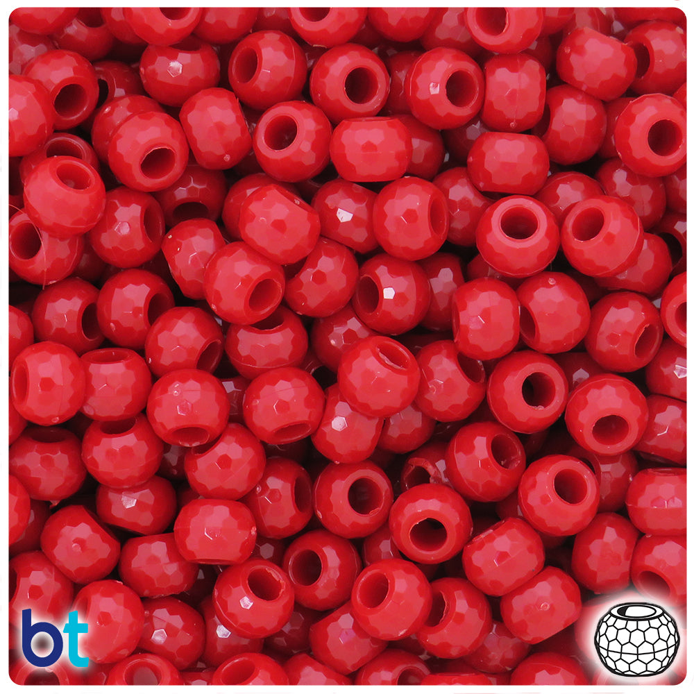 Red Opaque 9mm Faceted Barrel Pony Beads (500pcs)