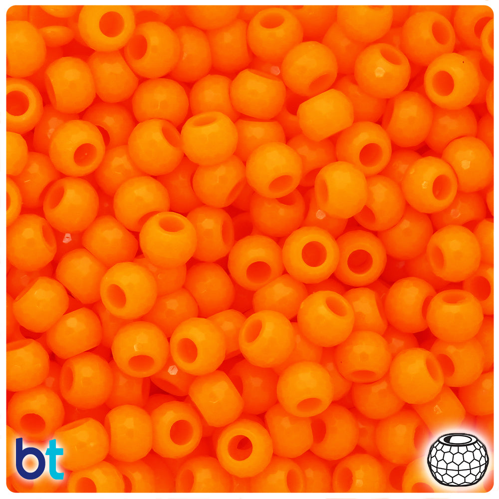 Orange Opaque 9mm Faceted Barrel Pony Beads (500pcs)