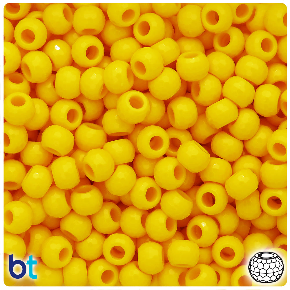 Bright Yellow Opaque 9mm Faceted Barrel Pony Beads (500pcs)