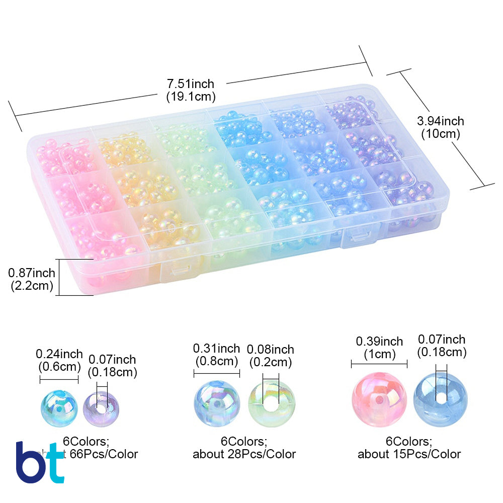 Mixed Transparent AB 6-10mm Round Plastic Beads (6 Colors Box)