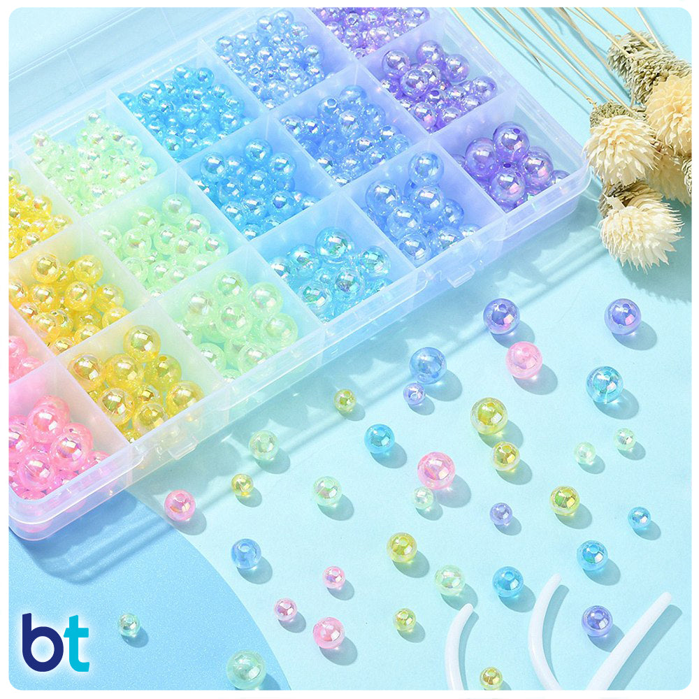 Mixed Transparent AB 6-10mm Round Plastic Beads (6 Colors Box)