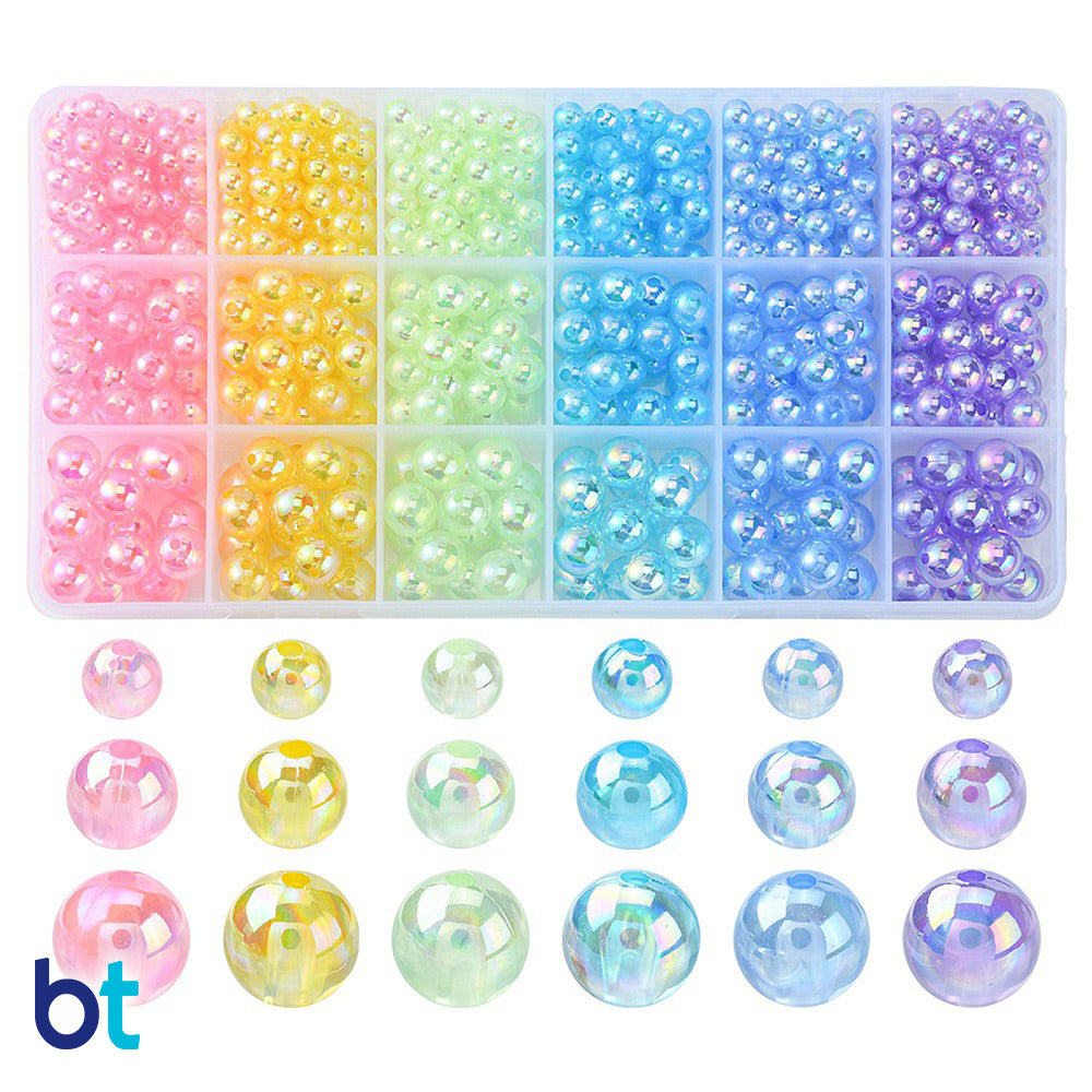 Mixed Transparent AB 6-10mm Round Plastic Beads (6 Colors Box)