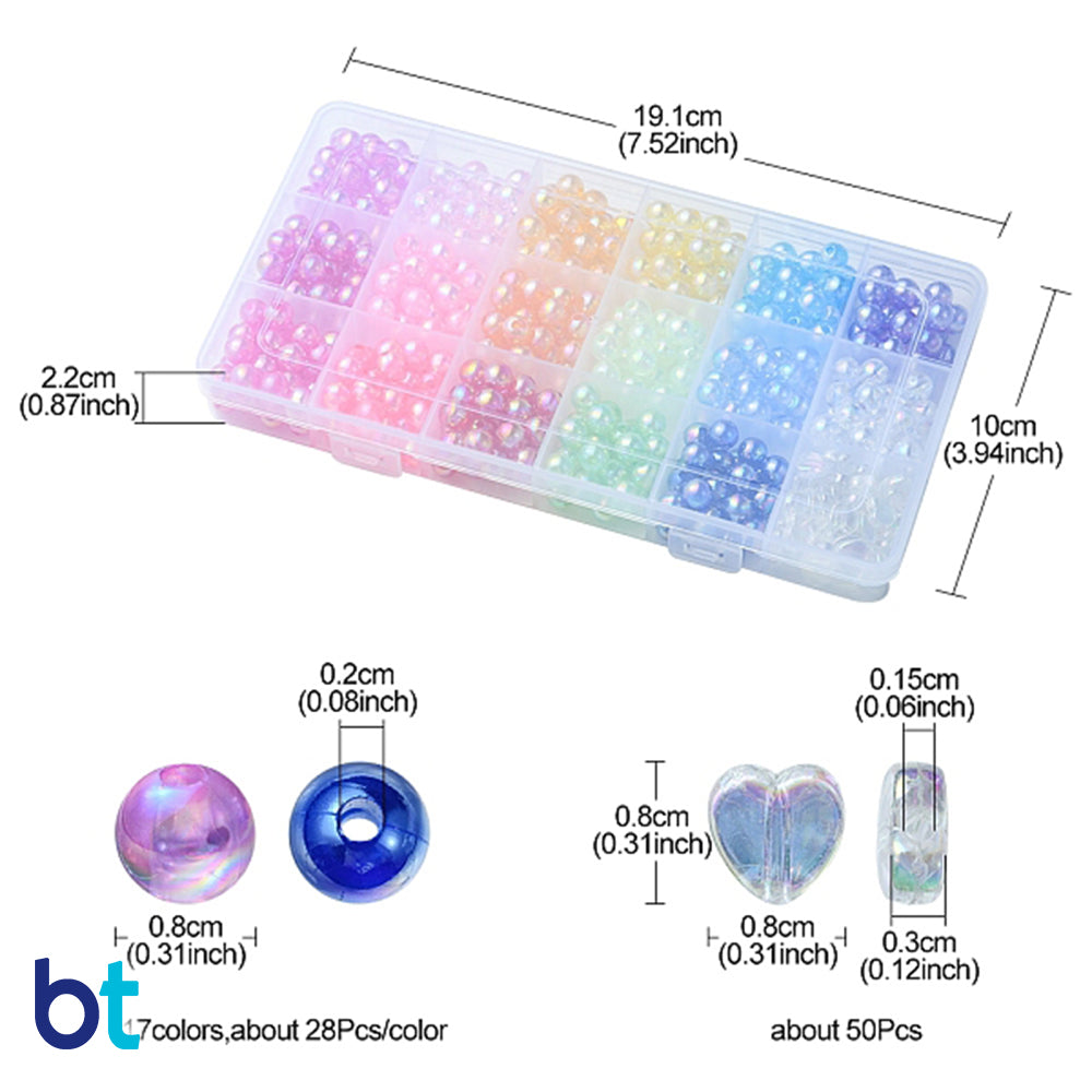 Mixed Transparent AB 8mm Round Plastic Beads (18 Styles Box)