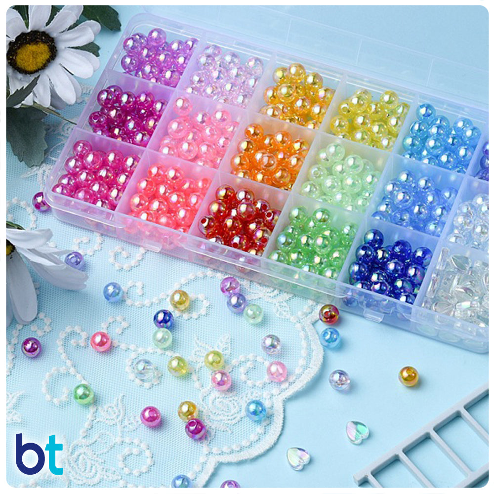 Mixed Transparent AB 8mm Round Plastic Beads (18 Styles Box)