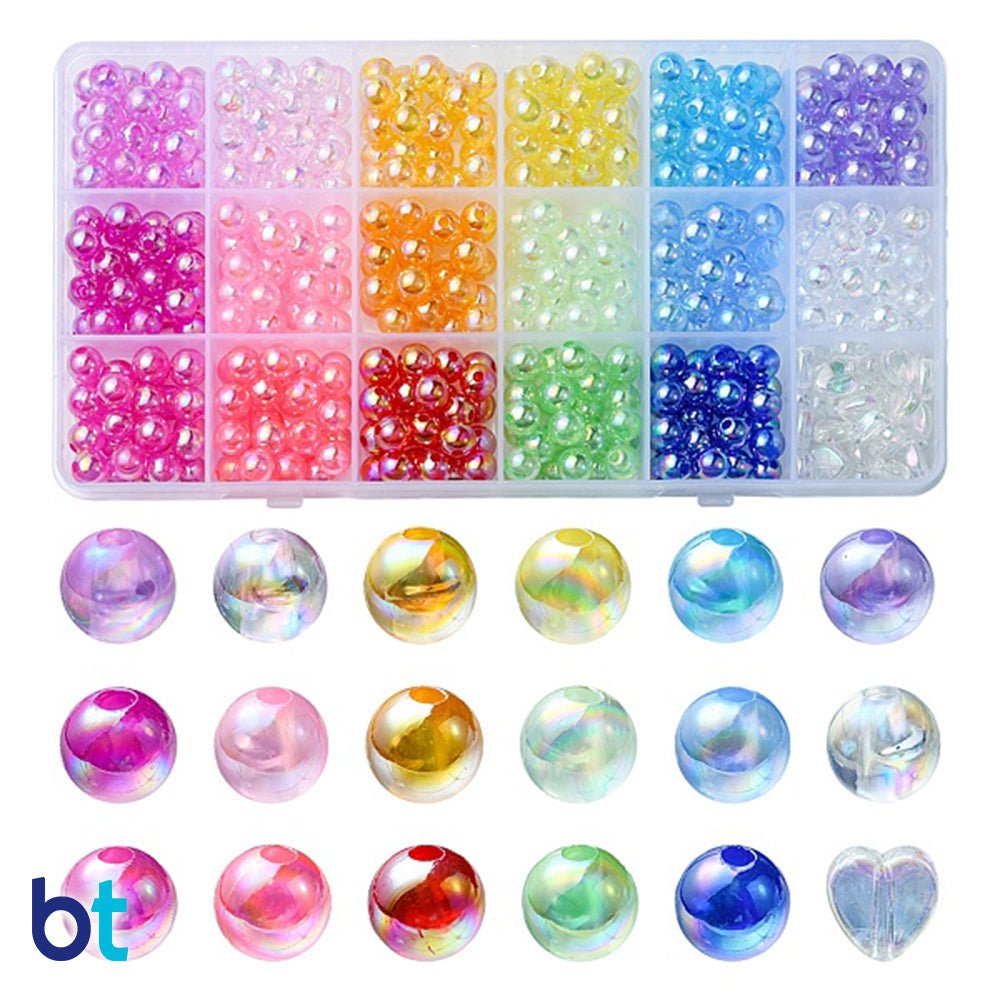 Mixed Transparent AB 8mm Round Plastic Beads (18 Styles Box)