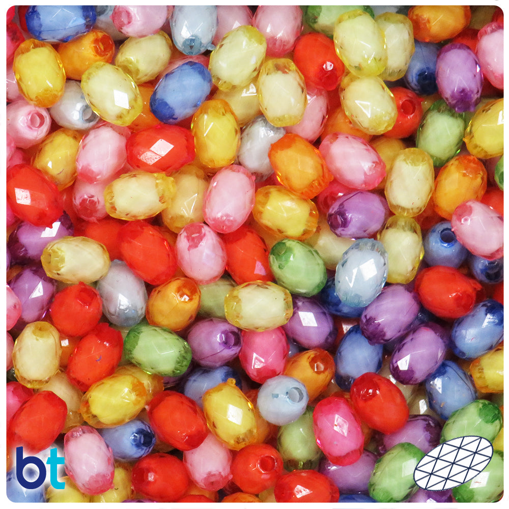 Mixed Transparent 10mm Faceted Oval Plastic Beads - White Core Bead (1