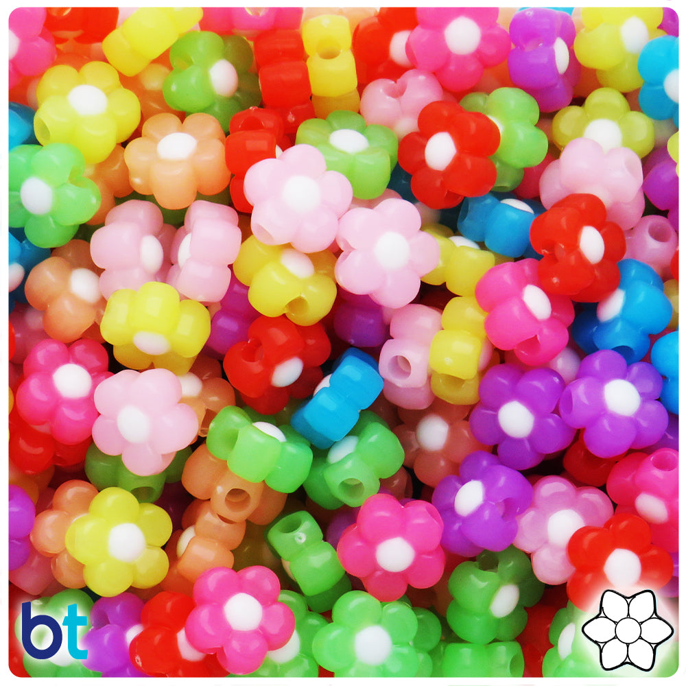 Mixed Translucent 12mm Flower Plastic Beads (90pcs)