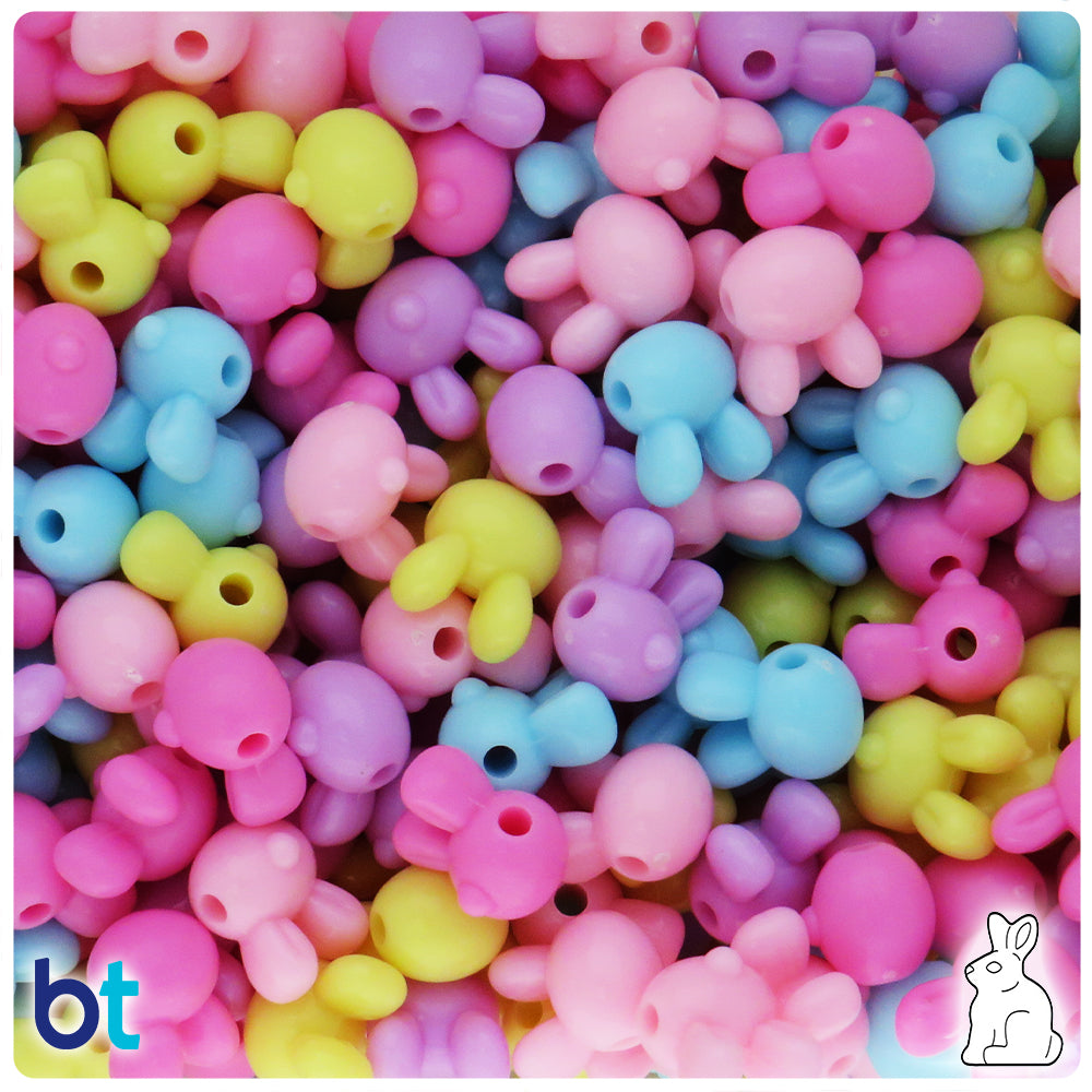 Mixed Opaque 13mm Rabbit Head Plastic Beads (75pcs)