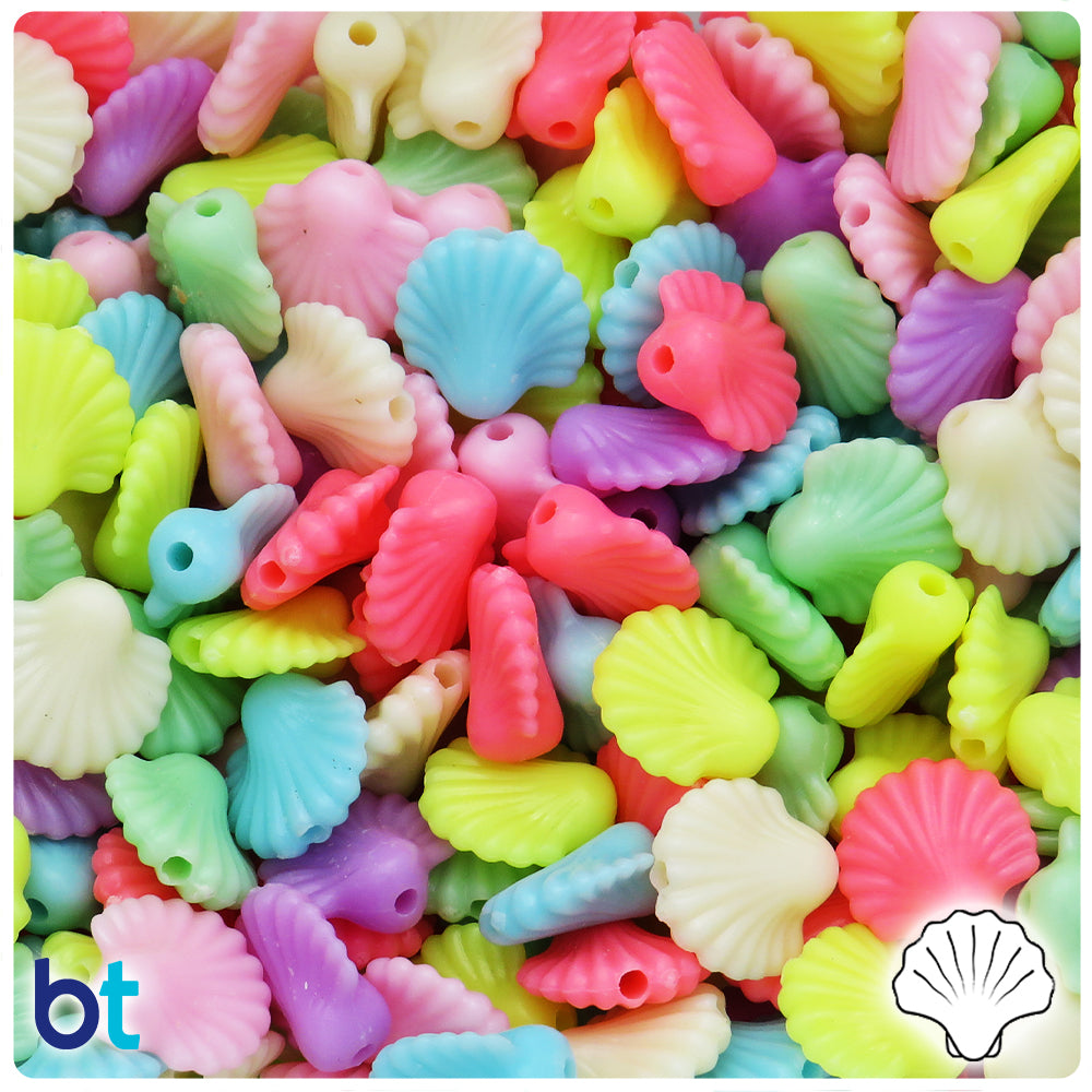 Mixed Opaque 14mm Scallop Shell Plastic Beads (110pcs)