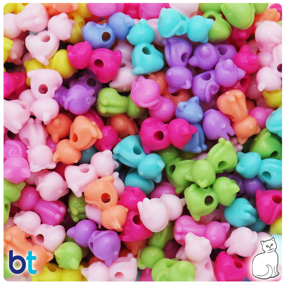 Mixed Opaque 15mm Cat Plastic Beads (85pcs)