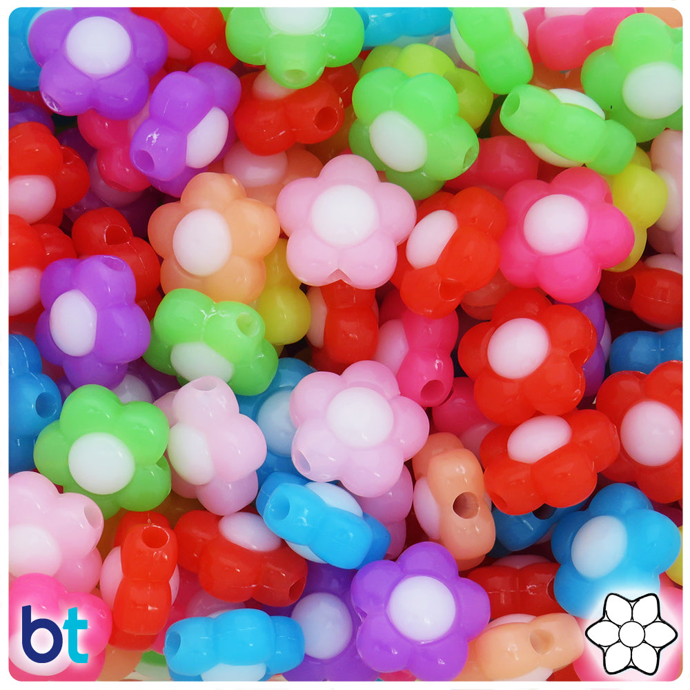 Mixed Translucent 16mm Flower Plastic Beads (45pcs)