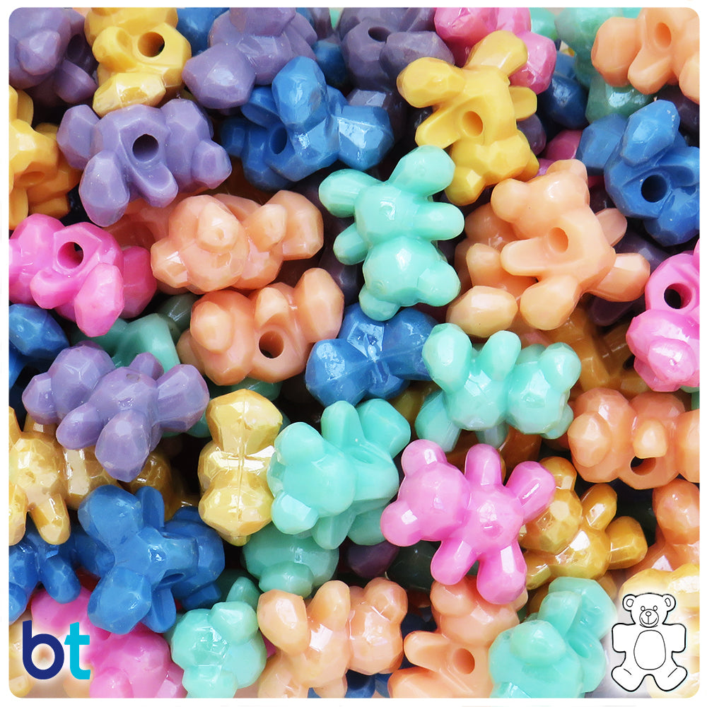 Mixed Opaque AB 18mm Faceted Bear Plastic Beads (34pcs)