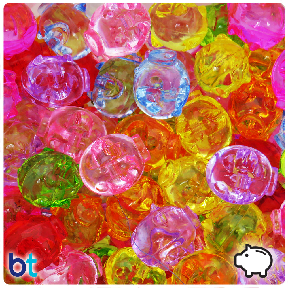 Mixed Transparent 18mm Pig Plastic Beads (24pcs)