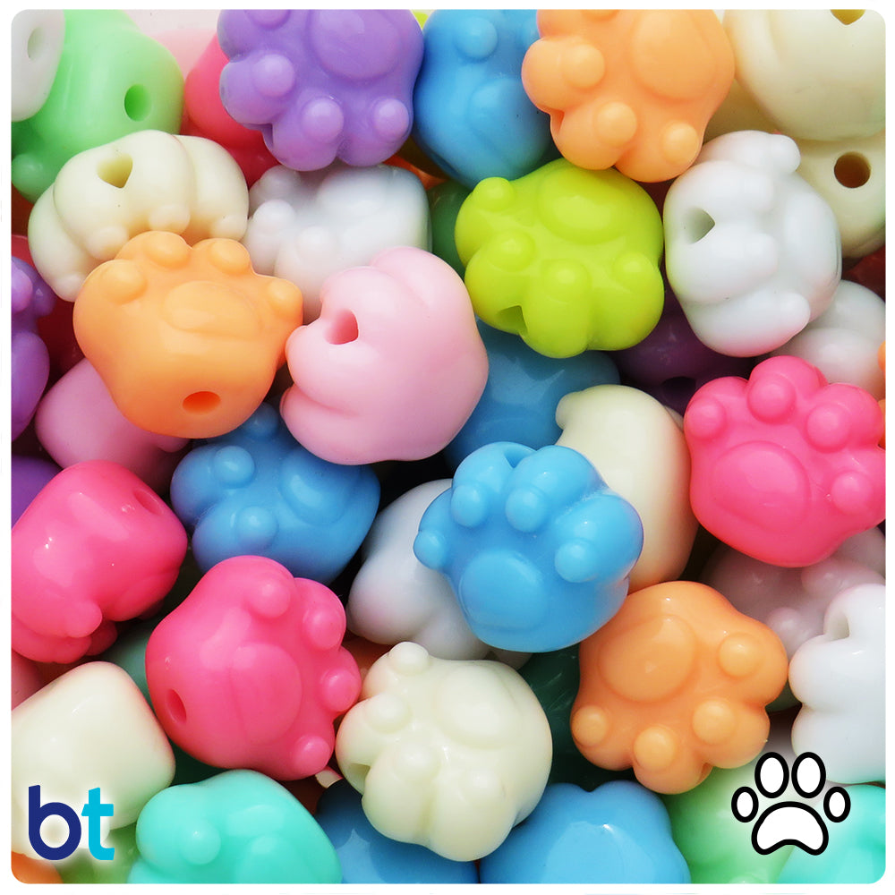 Mixed Opaque 19mm Paw Print Plastic Beads (20pcs)