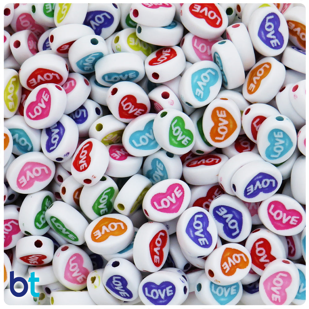 White Opaque 12mm Flat Oval Plastic Beads - Colored Love (100pcs)