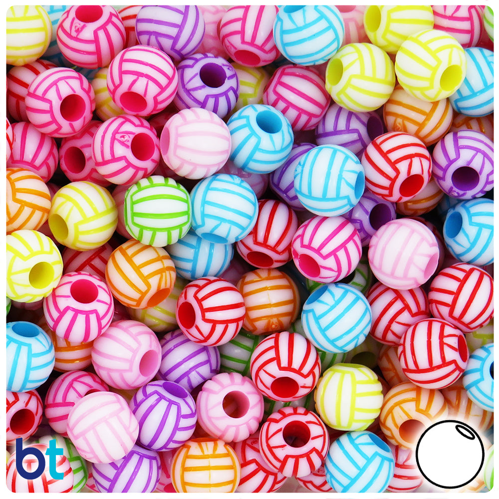 White Opaque 11mm Round Large Hole Plastic Beads - Colored Ball (70pcs)