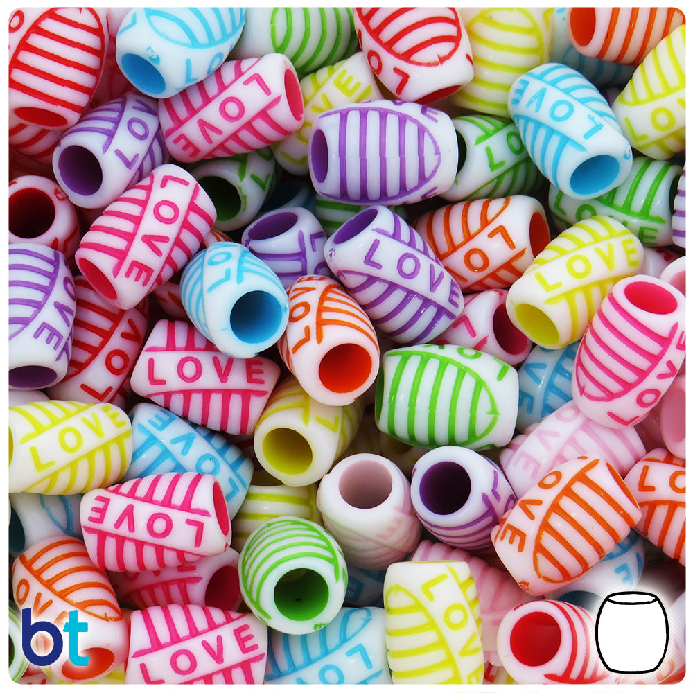 White Opaque 15mm Barrel Large Hole Plastic Beads - Colored Love (50pcs)