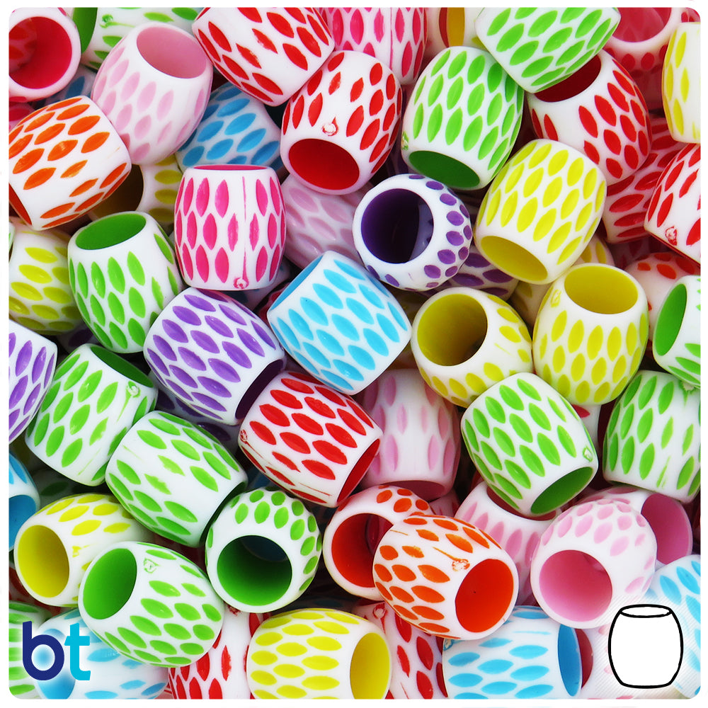 White Opaque 13mm Barrel Large Hole Plastic Beads - Colored Ovals (62pcs)