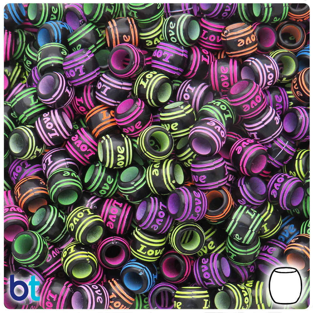 Black Opaque 8mm Barrel Large Hole Plastic Beads - Colored Love (160pcs)