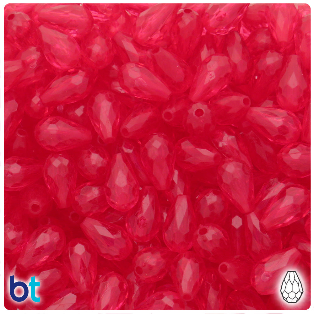 Red Transparent 14mm Faceted Pear Plastic Beads (125pcs)