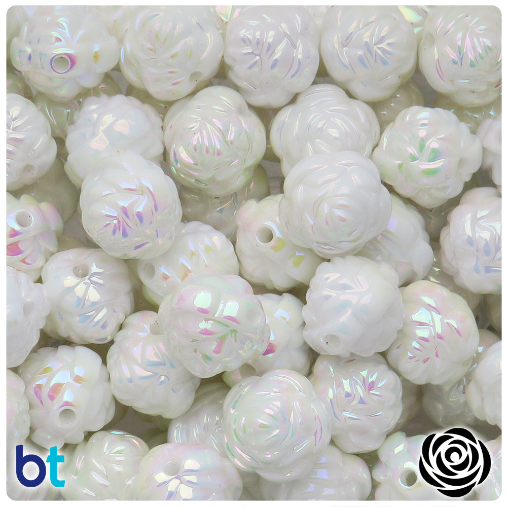 White Opaque AB 15mm Flower Plastic Beads (24pcs)