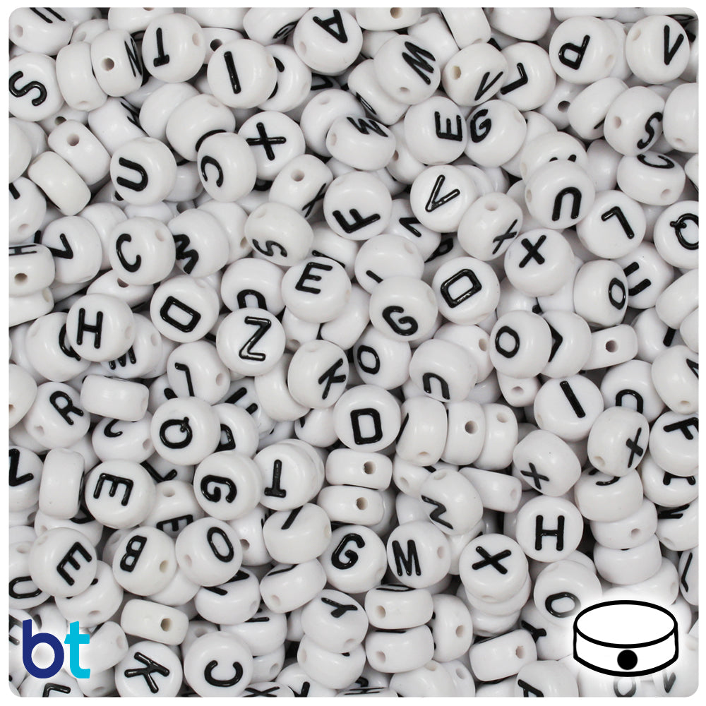 20 Round Letter Beads, 7 Mm, White, A-Z 