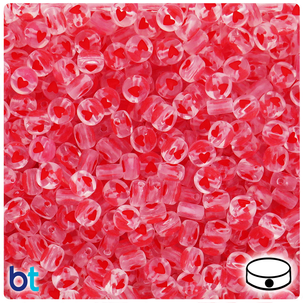 Clear Transparent 7mm Coin Alpha Beads - Red Hearts (250pcs)