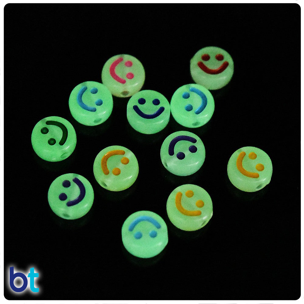 Luminous 10mm Coin Alpha Beads - Colored Smiles (120pcs)