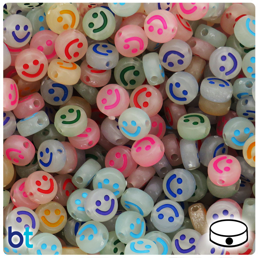 Luminous 10mm Coin Alpha Beads - Colored Smiles (120pcs)