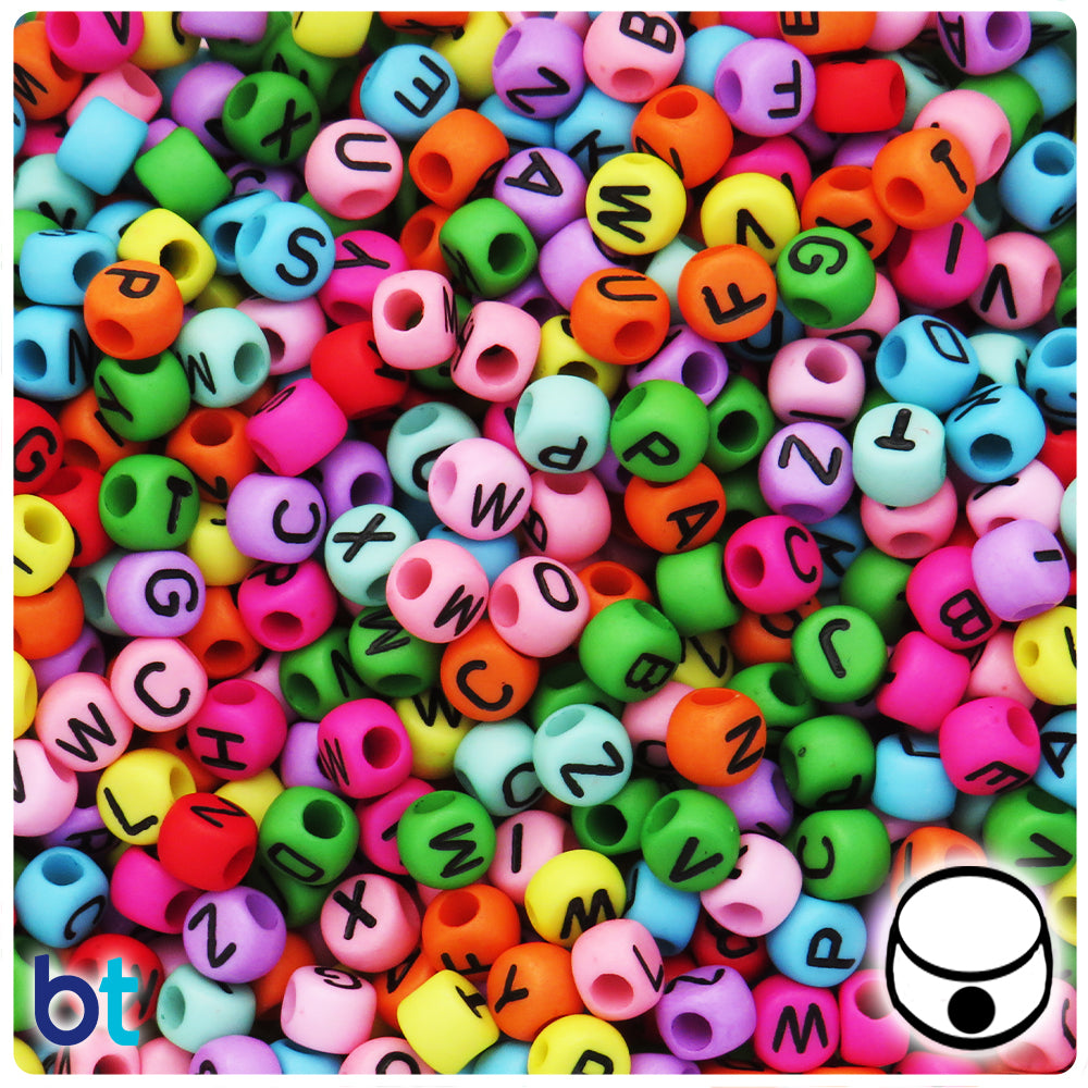 Mixed Opaque 7mm Flatten Round Plastic Alpha Beads - Black Letter Mix (300pcs)