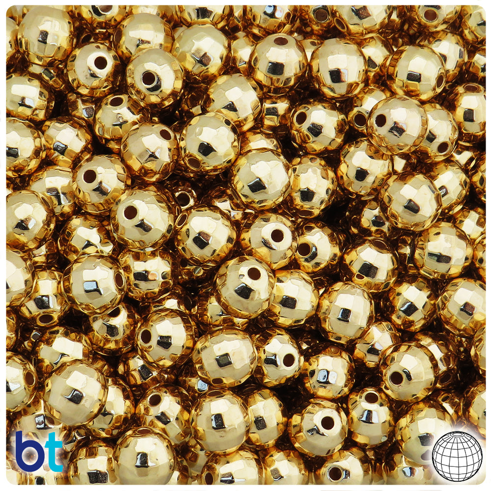 Gold Metallic 9mm Faceted Globe Plastic Beads (125pcs)