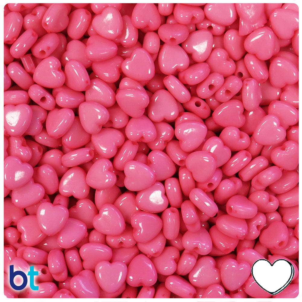 Pink Opaque 8mm Heart Plastic Beads (275pcs)