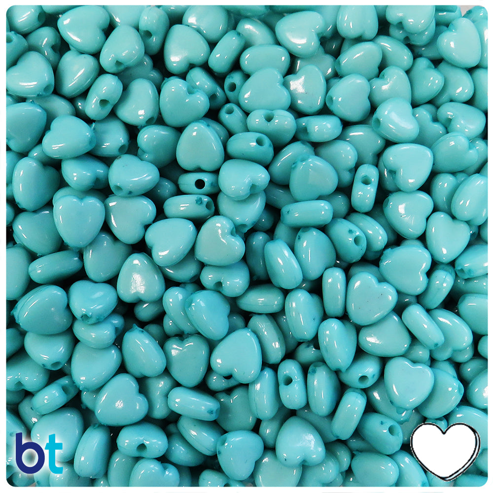 Blue Turquoise Opaque 8mm Heart Plastic Beads (275pcs)