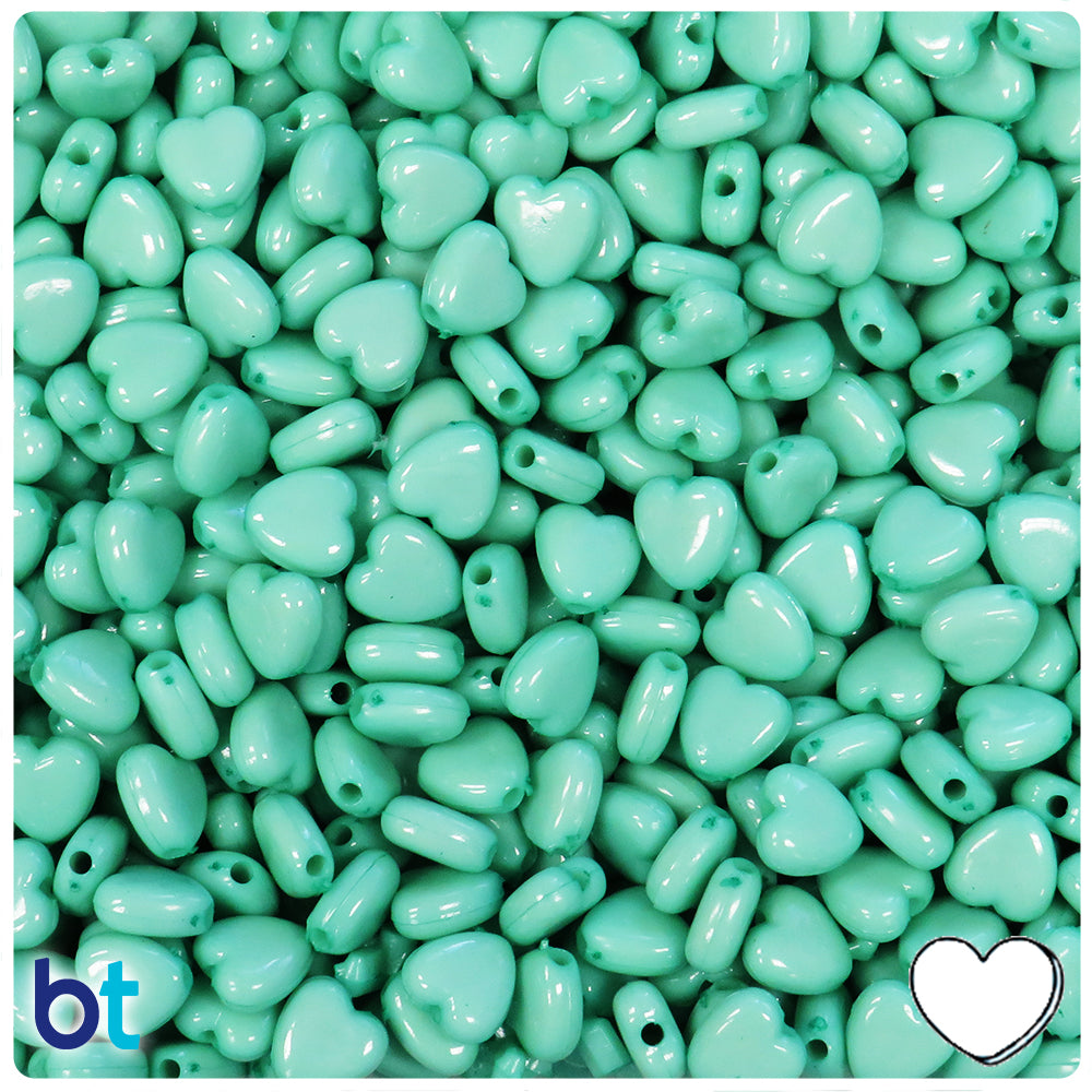 Green Opaque 8mm Heart Plastic Beads (275pcs)