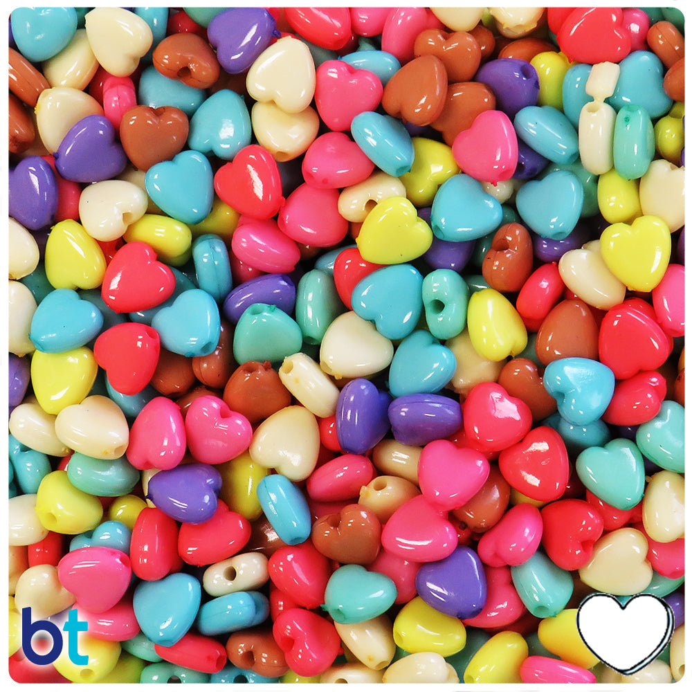 Mixed Opaque 8mm Heart Plastic Beads (275pcs)