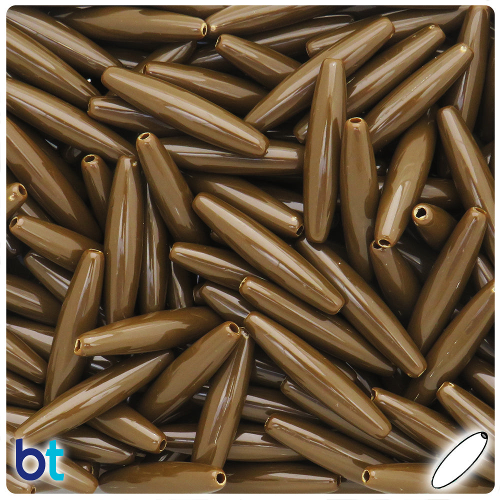 Brown Opaque 28mm Spaghetti Plastic Beads (100pcs)