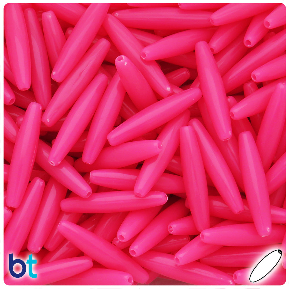 Dark Pink Opaque 28mm Spaghetti Plastic Beads (100pcs)