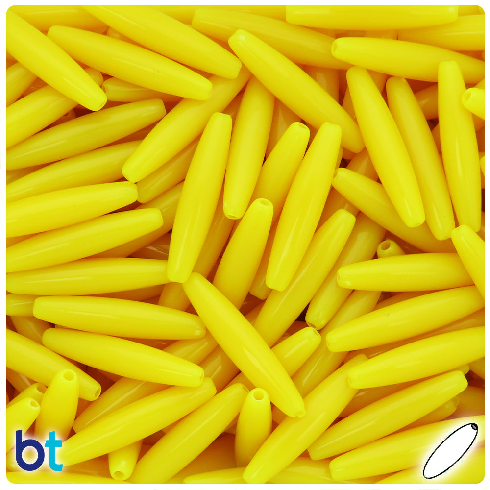 Yellow Opaque 28mm Spaghetti Plastic Beads (100pcs)