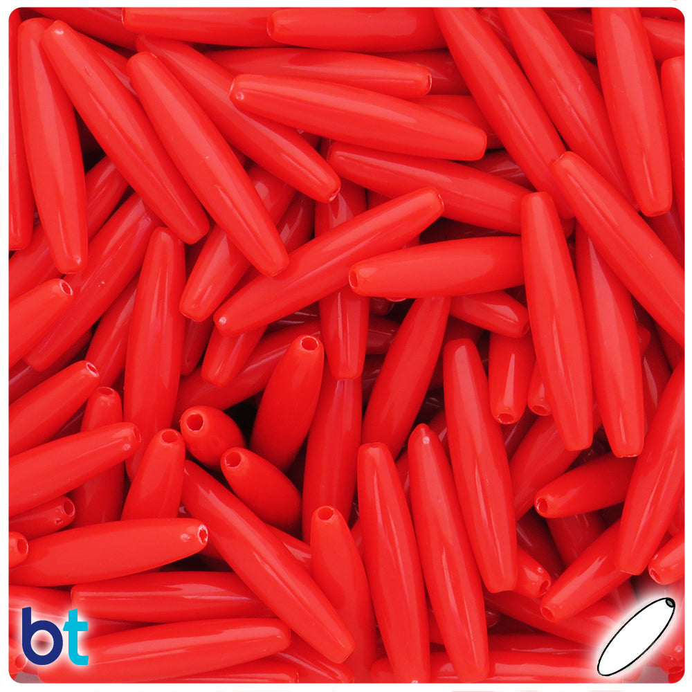 Red Opaque 28mm Spaghetti Plastic Beads (100pcs)