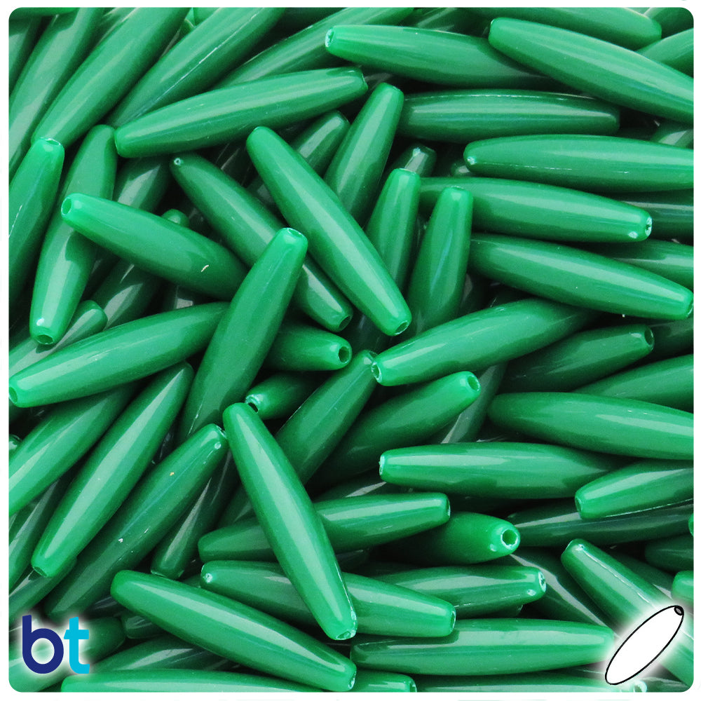 Dark Green Opaque 28mm Spaghetti Plastic Beads (100pcs)