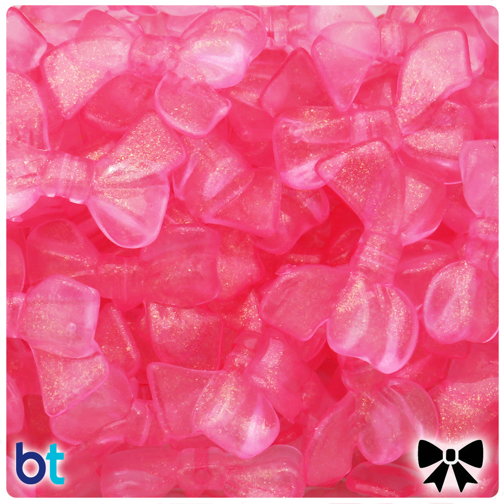 Pink Sparkle 31mm Bowtie Plastic Beads (24pcs)